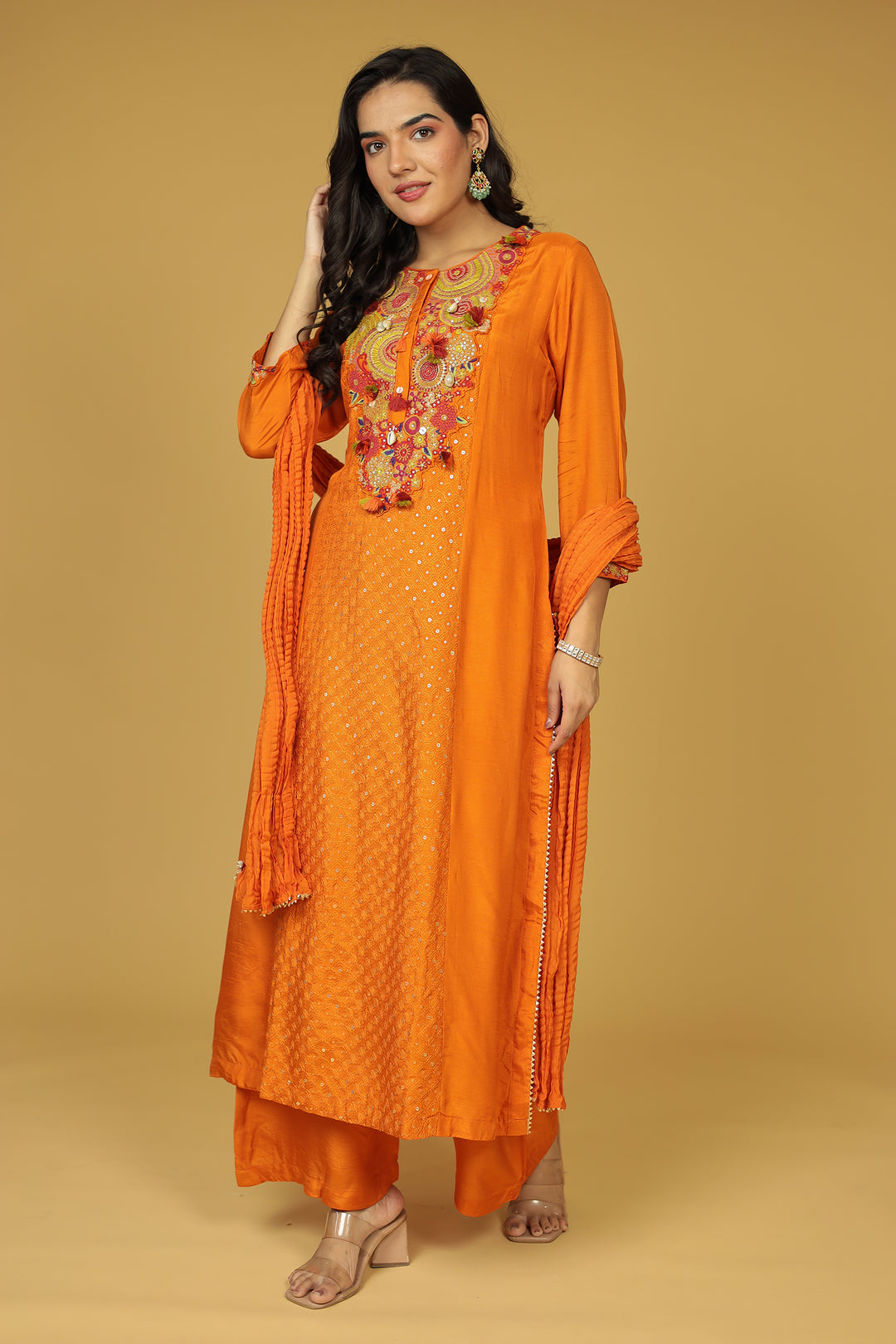 Silk Suit Detailed with Sequins and Thread work