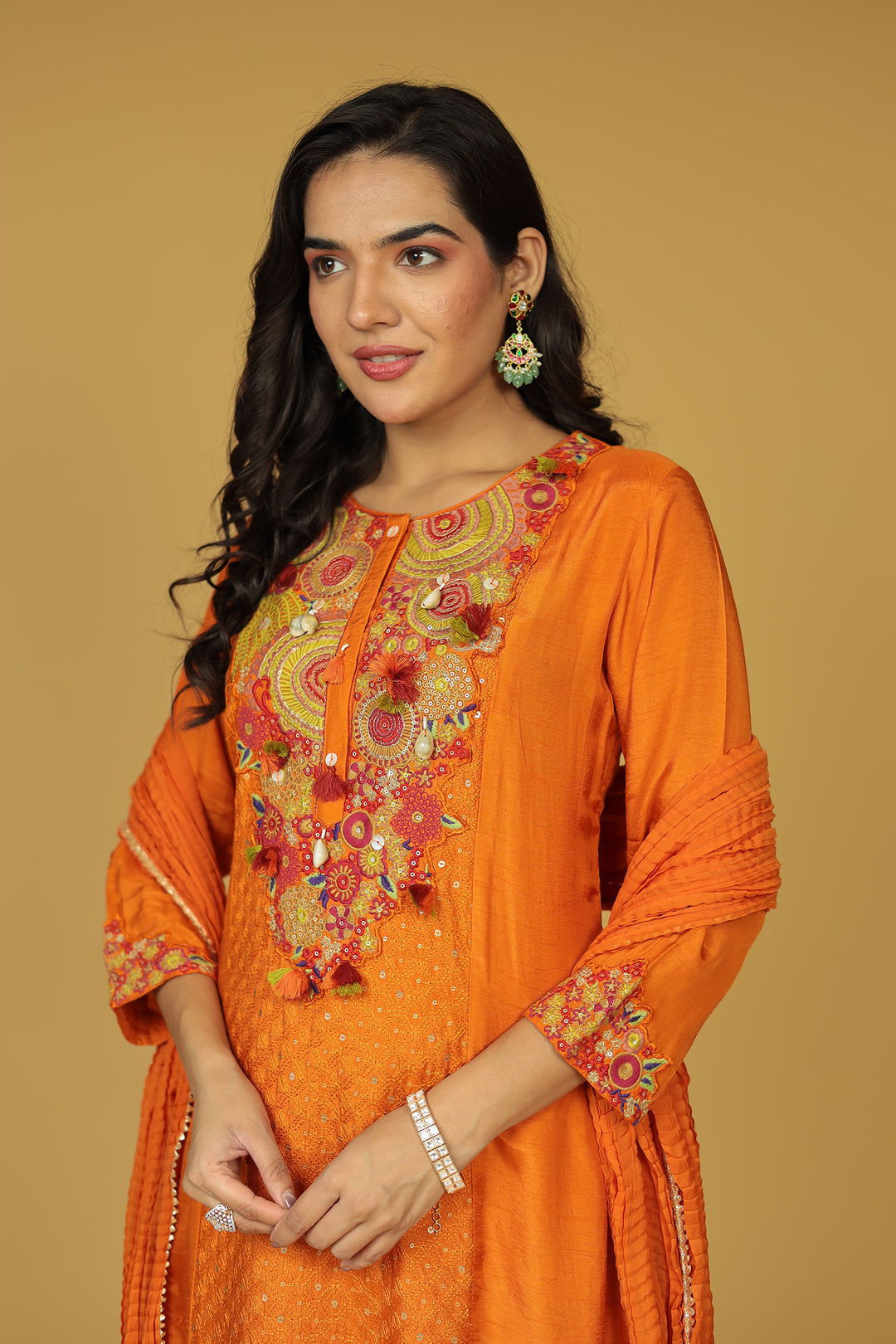 Silk Suit Detailed with Sequins and Thread work