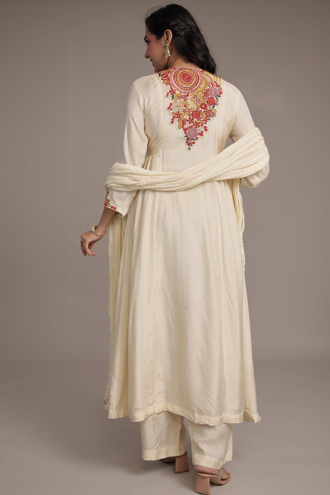 Anarkali Russian Silk Suit with Sequins and Thread work