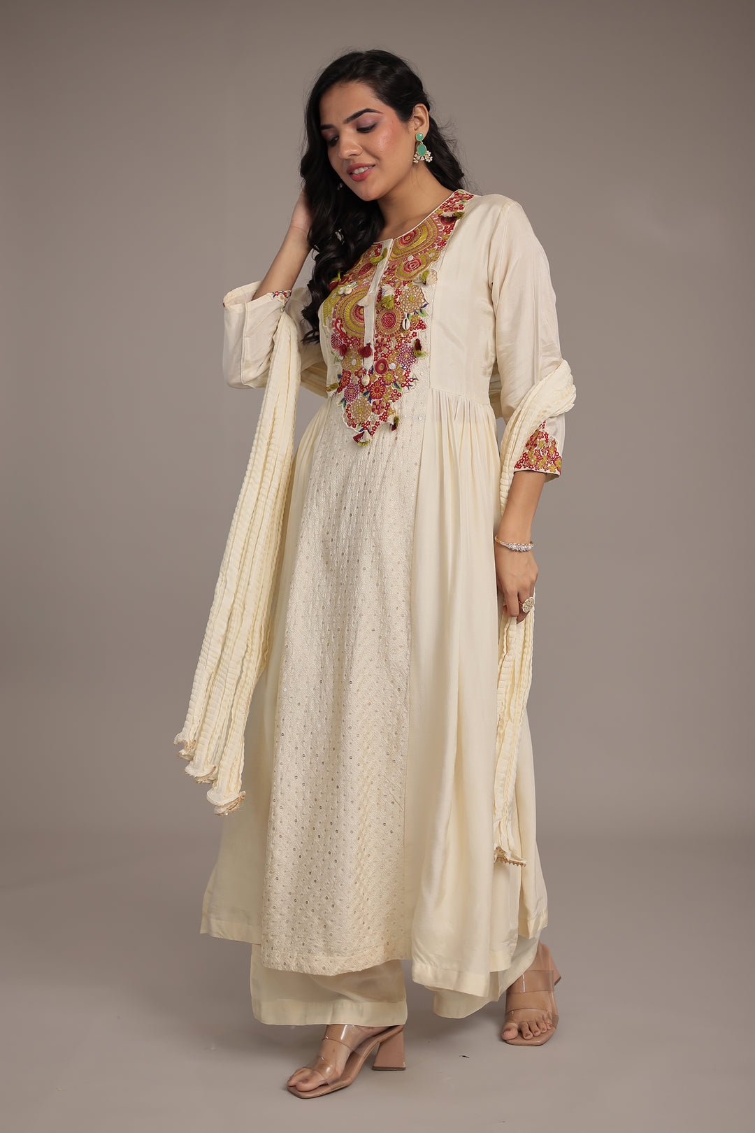 Anarkali Russian Silk Suit with Sequins and Thread work