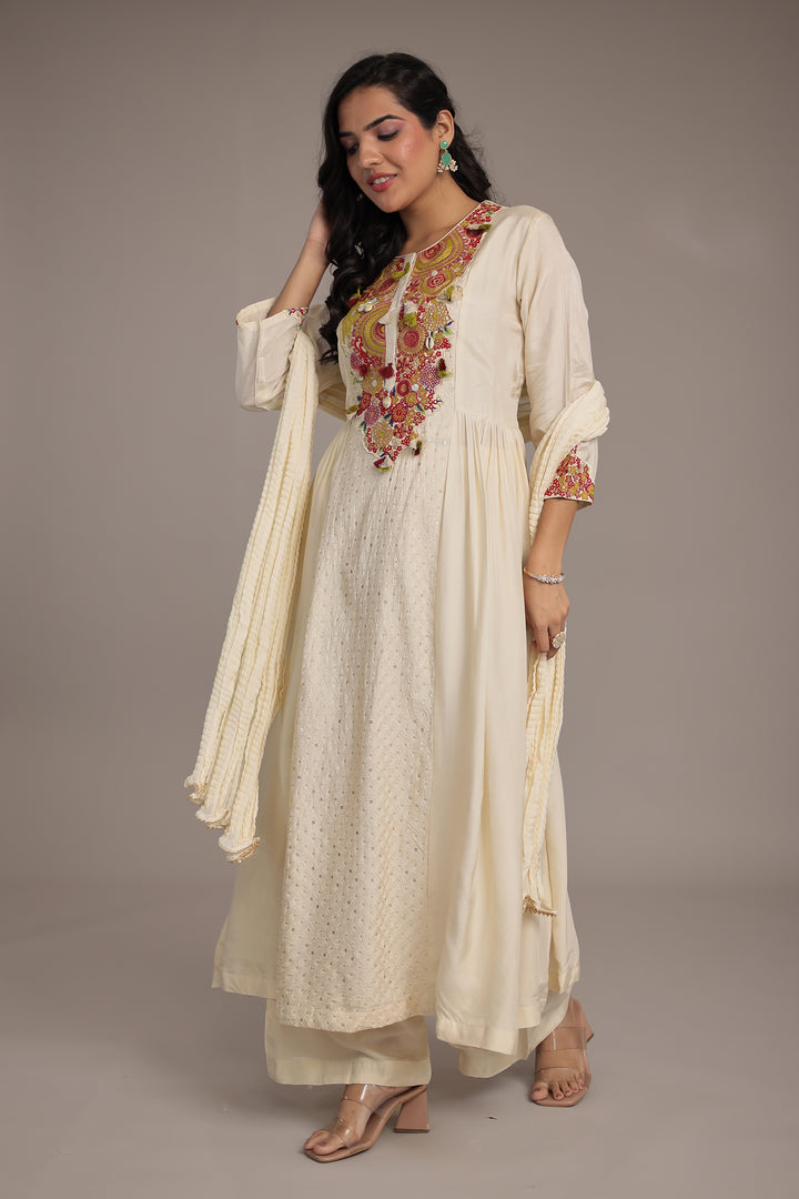 Anarkali Russian Silk Suit with Sequins and Thread work