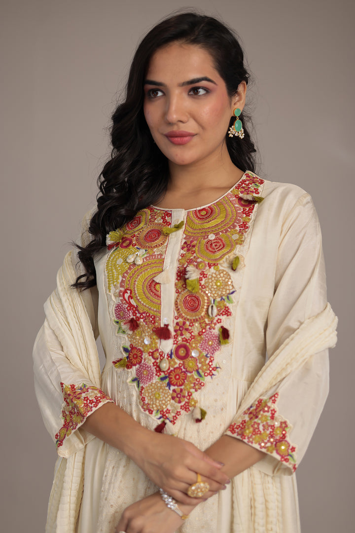 Anarkali Russian Silk Suit with Sequins and Thread work