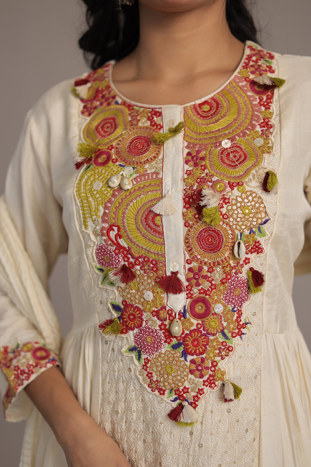 Anarkali Russian Silk Suit with Sequins and Thread work