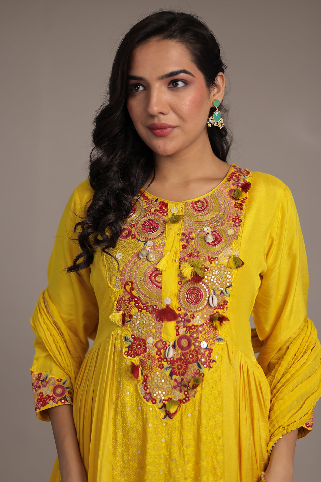 Anarkali Russian Silk Suit with Sequins and Thread work