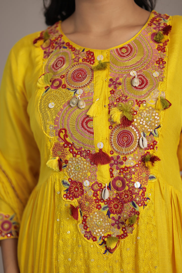 Anarkali Russian Silk Suit with Sequins and Thread work