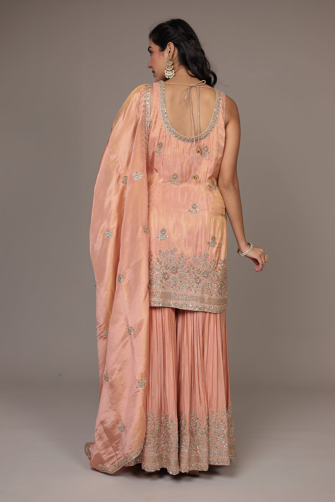 Chinon Sharara Silk Suit with Cutdana and Sequins work