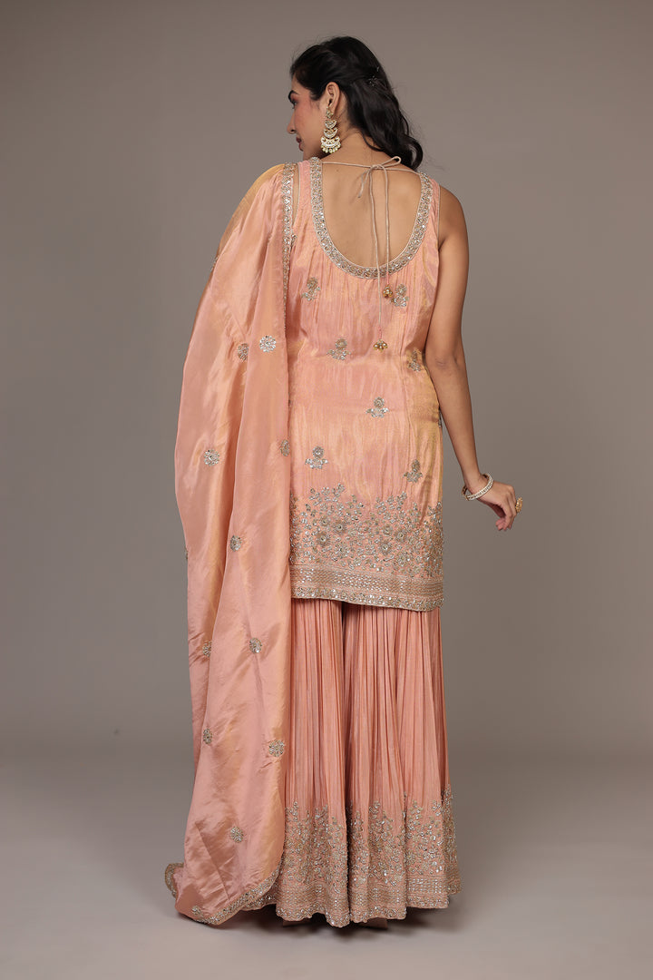 Chinon Sharara Silk Suit with Cutdana and Sequins work