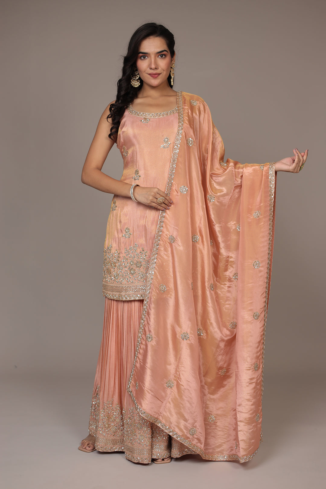 Chinon Sharara Silk Suit with Cutdana and Sequins work