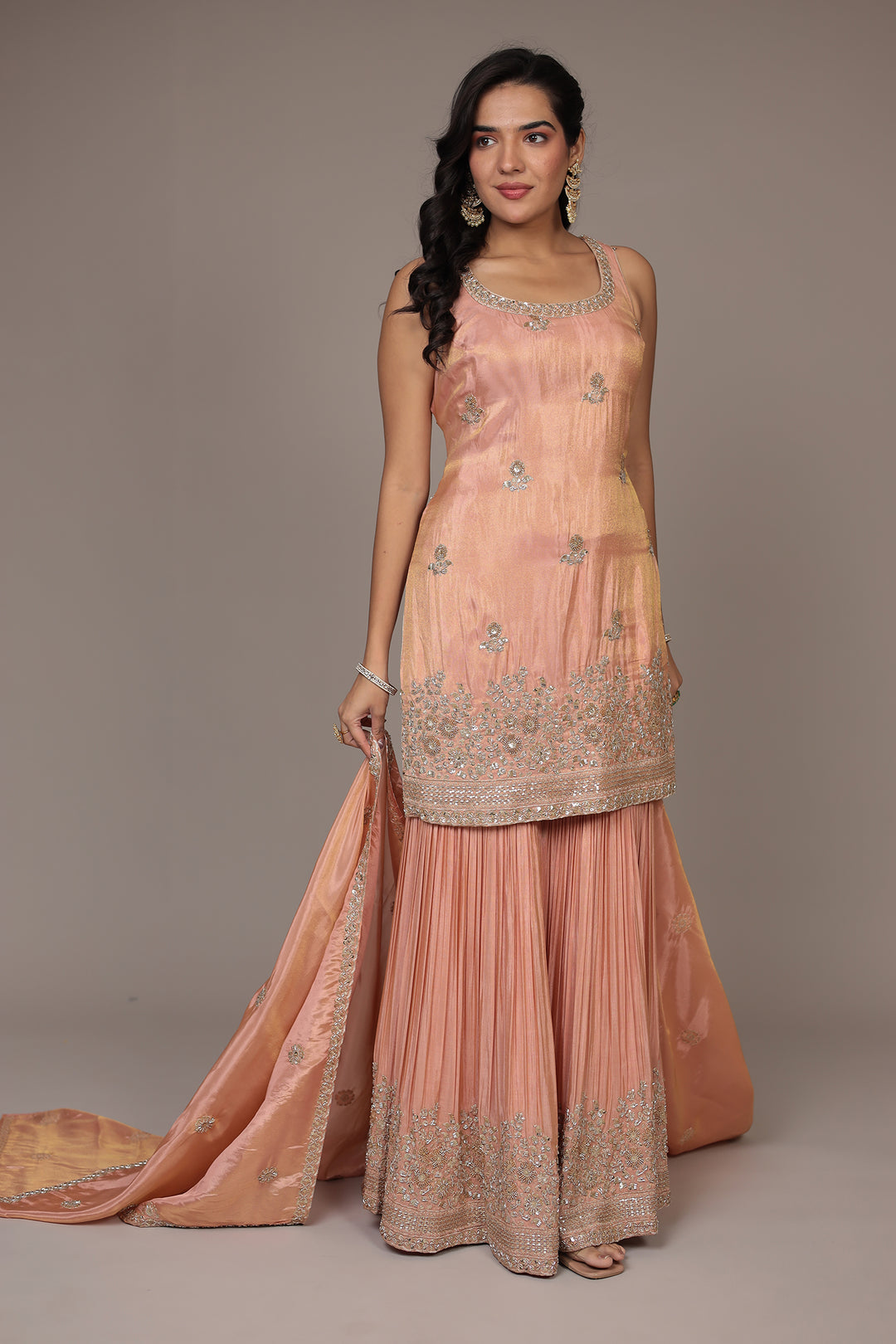 Chinon Sharara Silk Suit with Cutdana and Sequins work