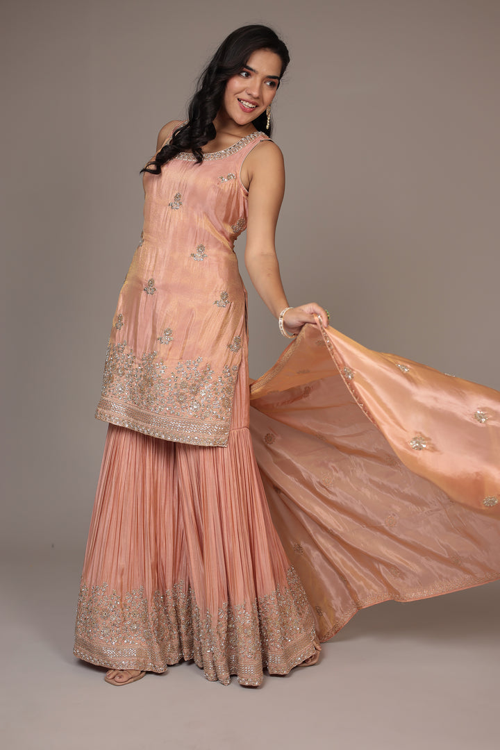 Chinon Sharara Silk Suit with Cutdana and Sequins work