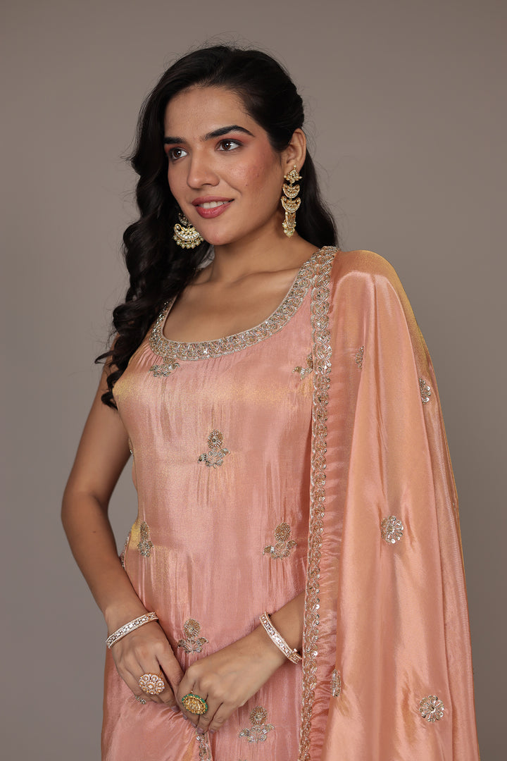 Chinon Sharara Silk Suit with Cutdana and Sequins work