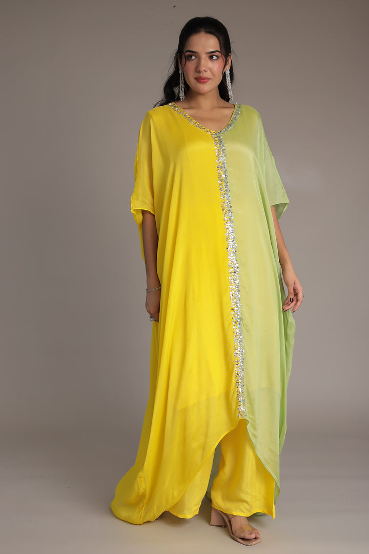 Double Shade Chinon Silk Indowestern with Sequins and Stone work