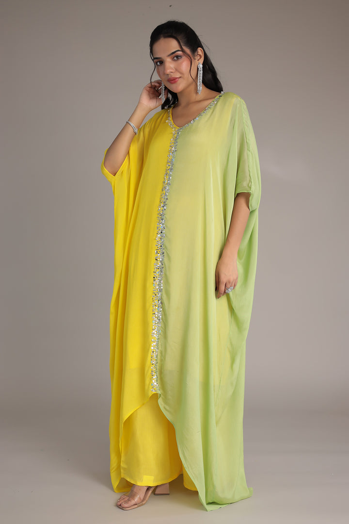 Double Shade Chinon Silk Indowestern with Sequins and Stone work