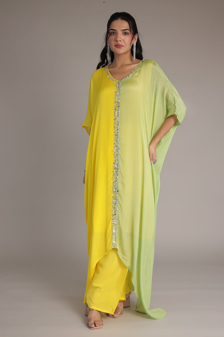 Double Shade Chinon Silk Indowestern with Sequins and Stone work