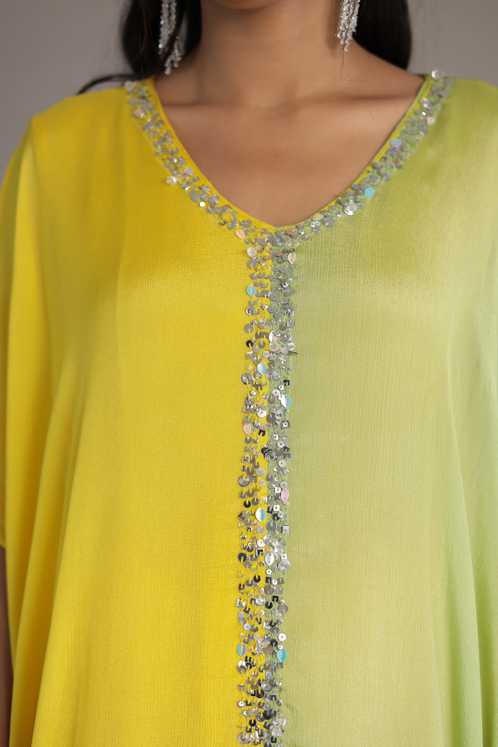 Double Shade Chinon Silk Indowestern with Sequins and Stone work