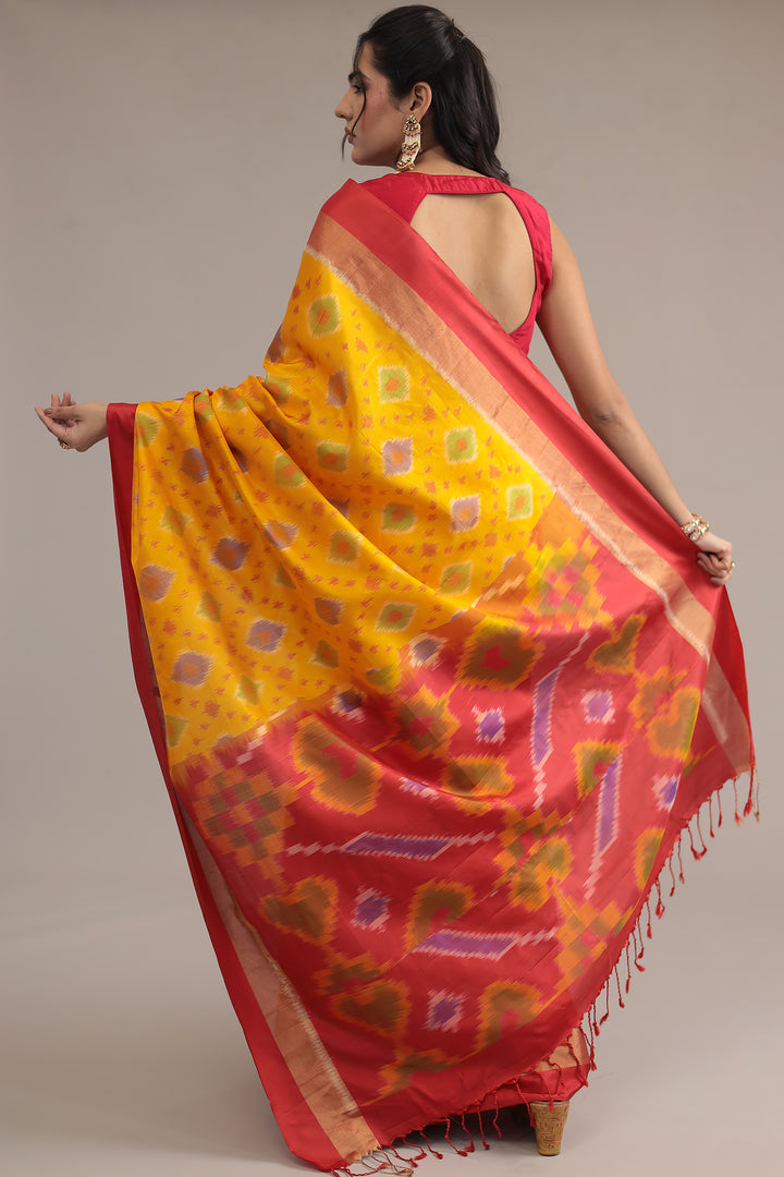 Gold Ikat Silk  Saree
