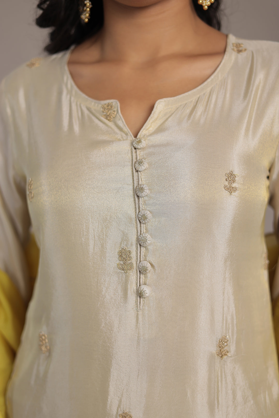 Shimmer Tissue Kurta Set Stitched with Dori and Sequence Work