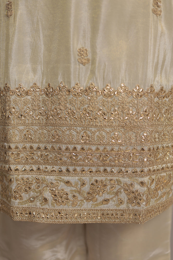 Shimmer Tissue Kurta Set Stitched with Dori and Sequence Work