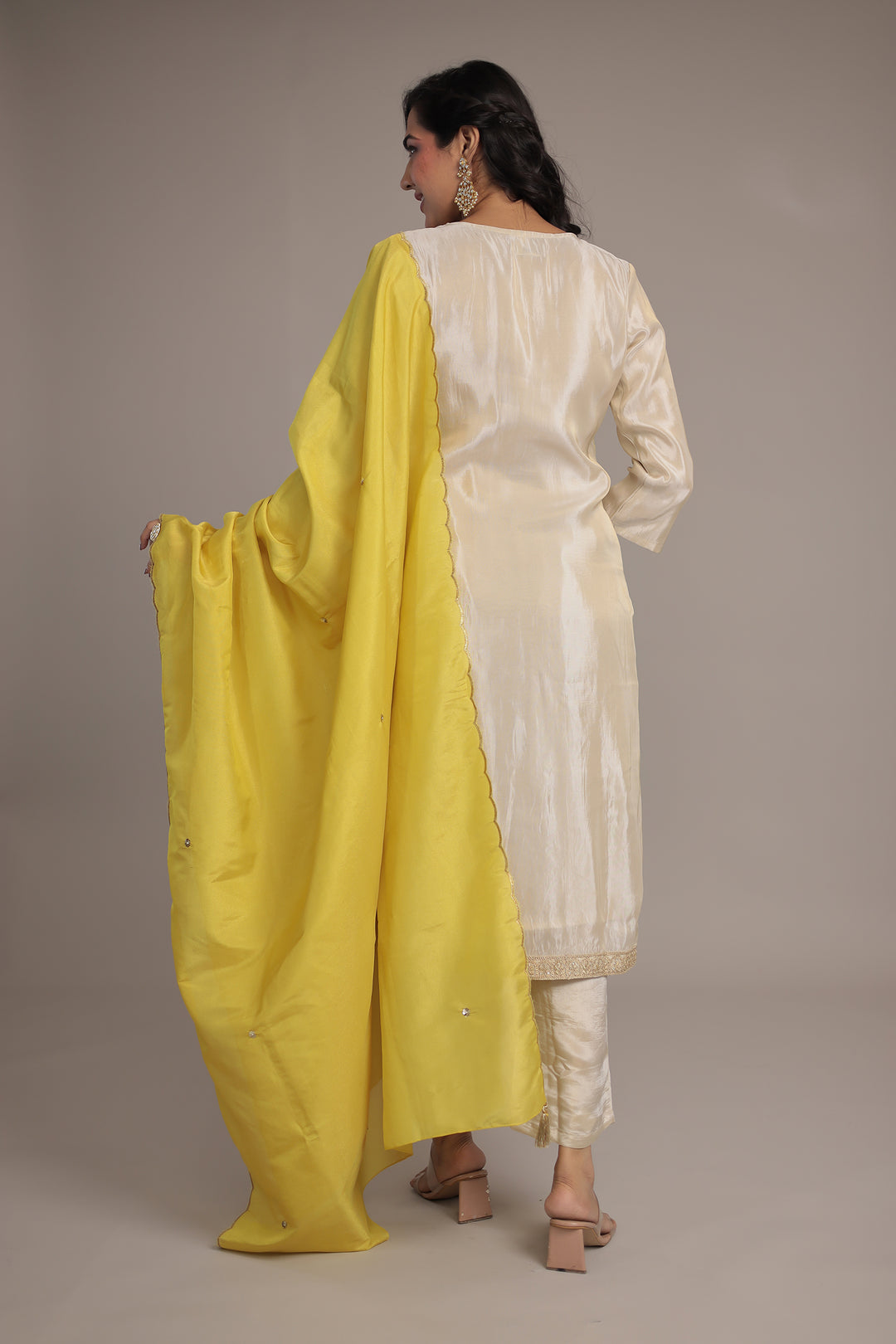 Shimmer Tissue Kurta Set Stitched with Dori and Sequence Work