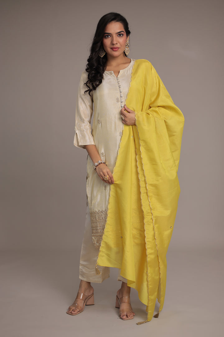 Shimmer Tissue Kurta Set Stitched with Dori and Sequence Work