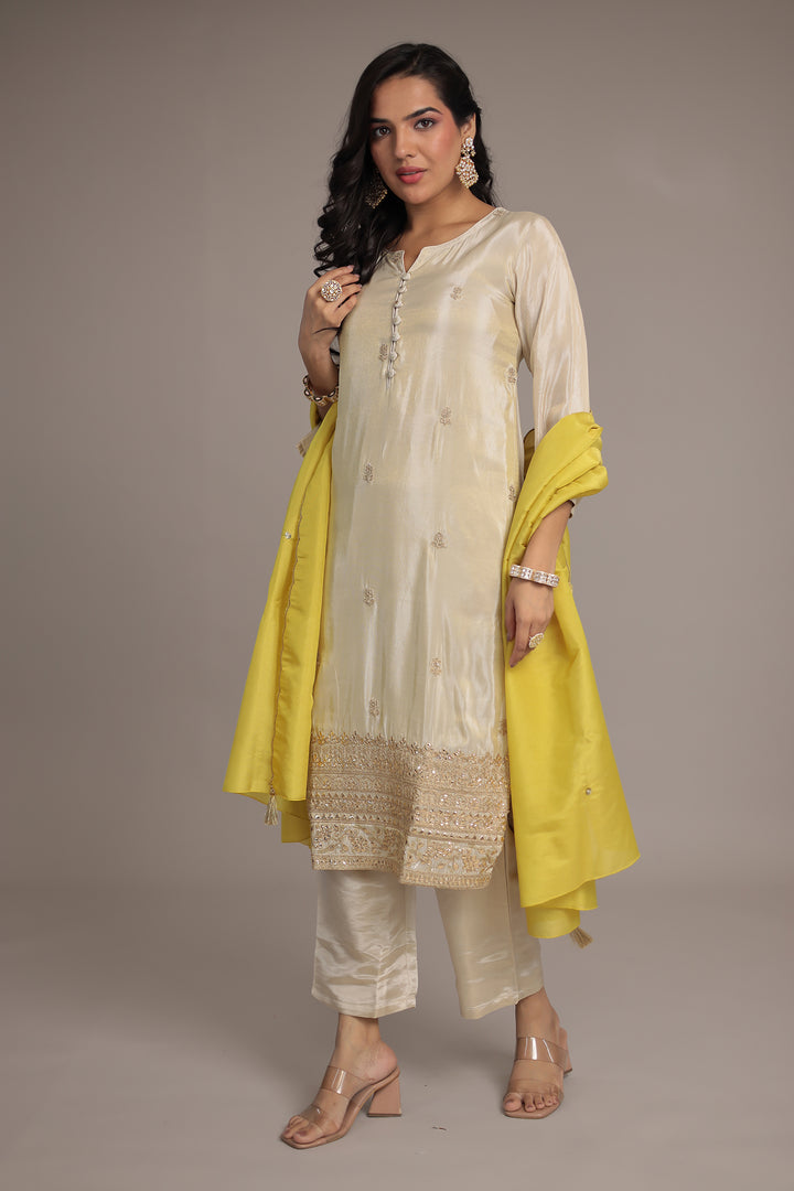 Shimmer Tissue Kurta Set Stitched with Dori and Sequence Work
