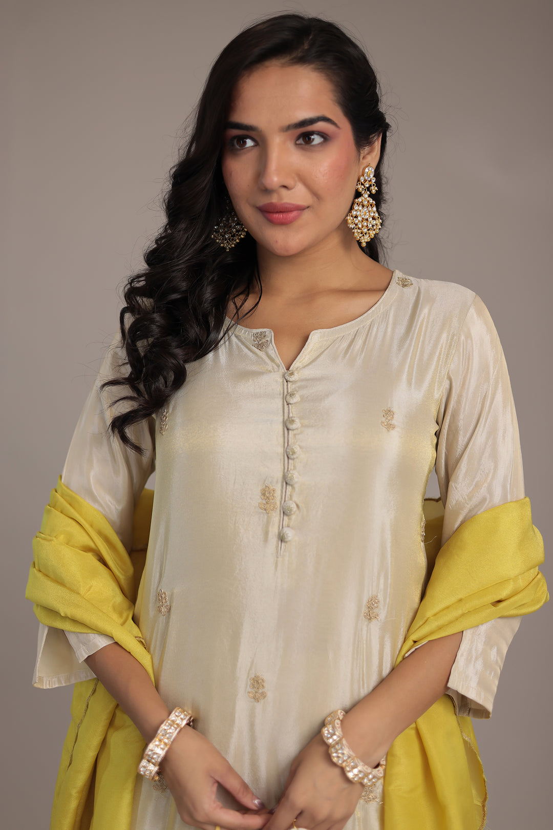 Shimmer Tissue Kurta Set Stitched with Dori and Sequence Work