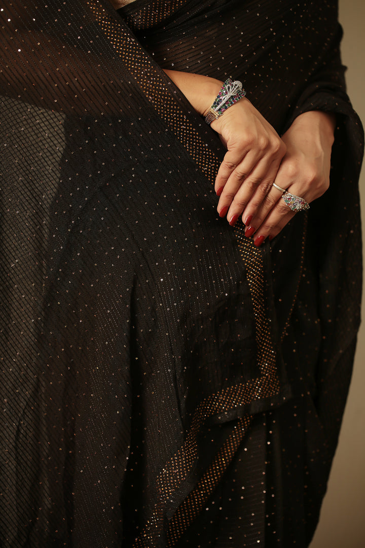 chiffon Saree with Sequins, Swarovski, Thread work.