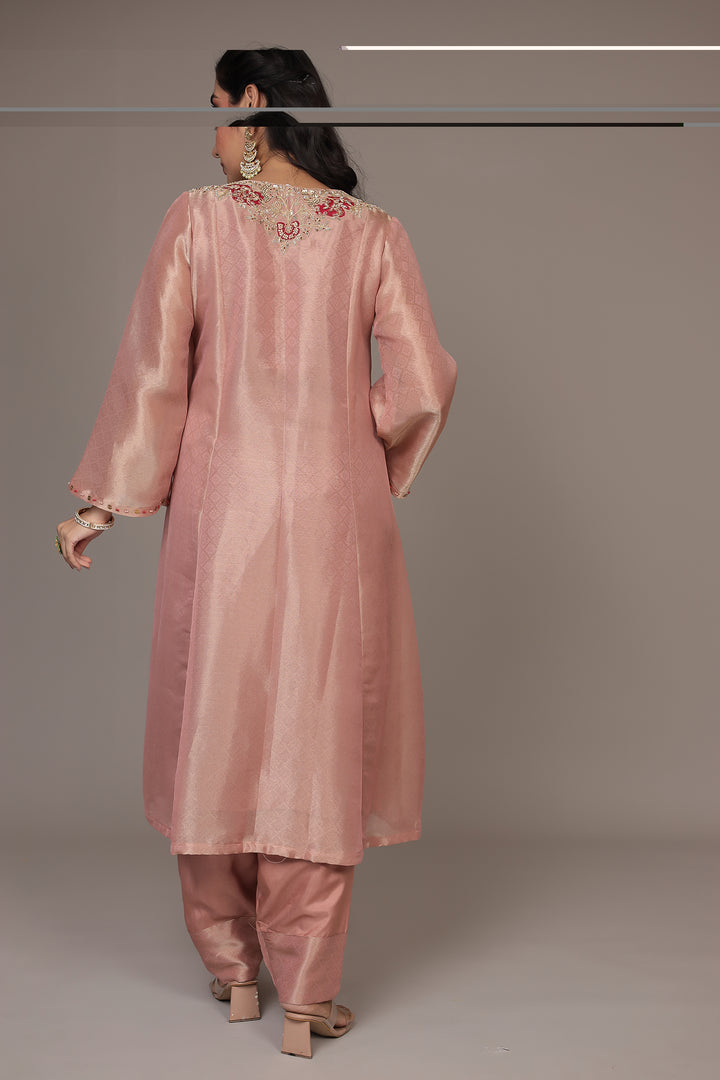 Anarkali Shimmer Tissue Indo Western (2Pc) Suit Embellished with Pearl, Thread and Zardozi work