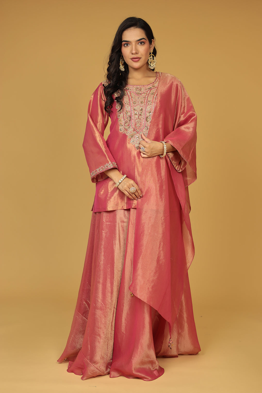 Shimmer Tissue Indo Western (3Pc) with Dori, Sequins and Thread work