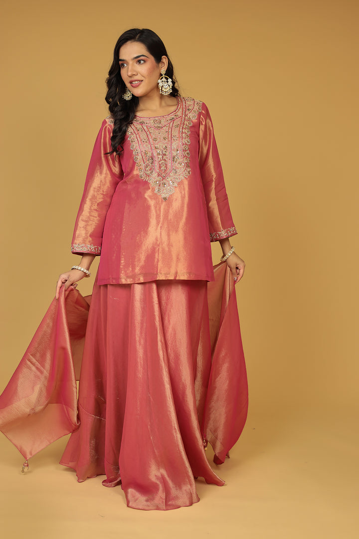 Shimmer Tissue Indo Western (3Pc) with Dori, Sequins and Thread work