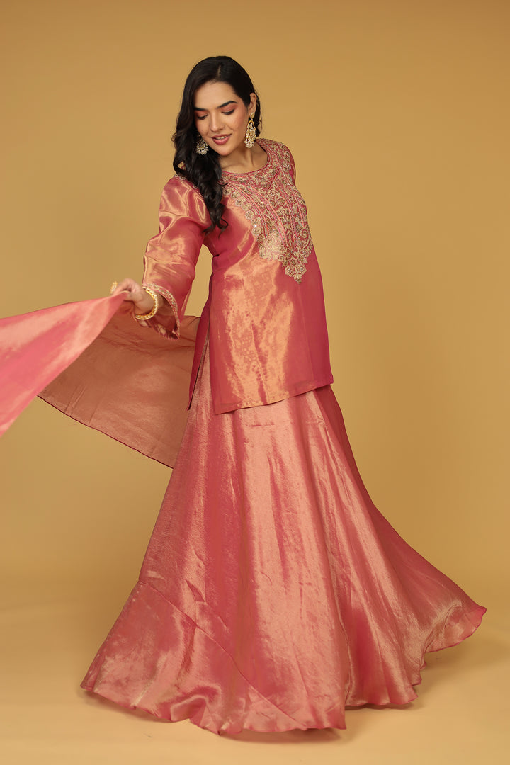 Shimmer Tissue Indo Western (3Pc) with Dori, Sequins and Thread work