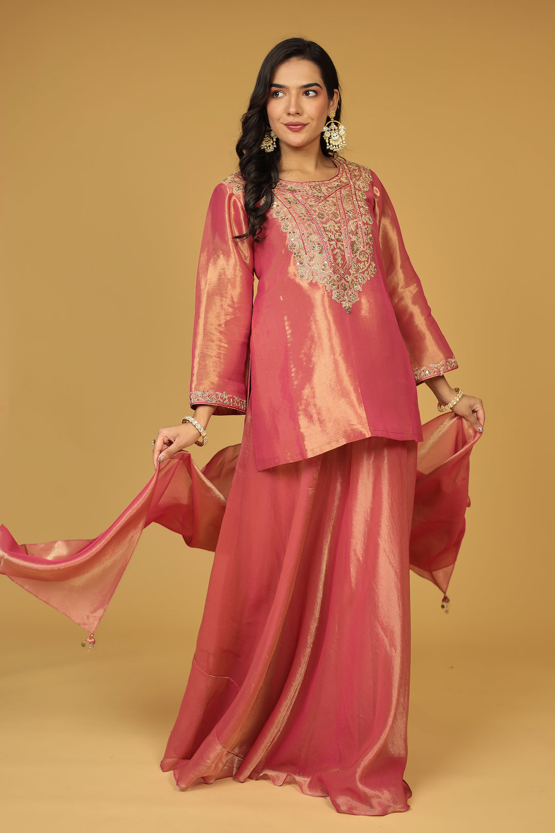 Shimmer Tissue Indo Western (3Pc) with Dori, Sequins and Thread work