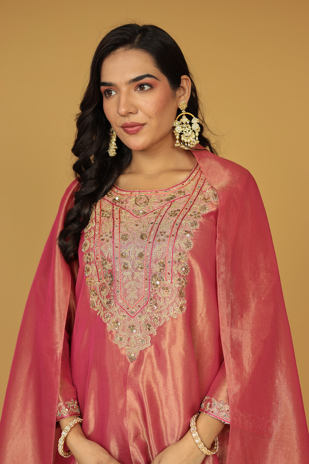 Shimmer Tissue Indo Western (3Pc) with Dori, Sequins and Thread work