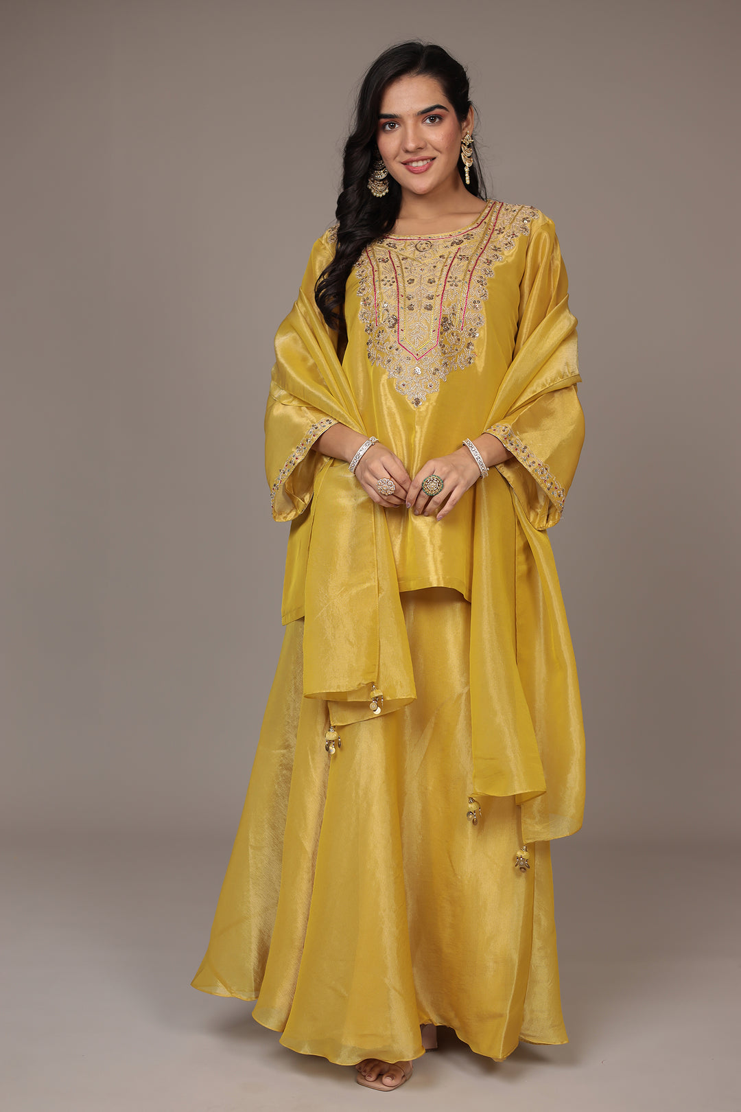 Shimmer Tissue Indo Western (3Pc) with Dori, Sequins and Thread work