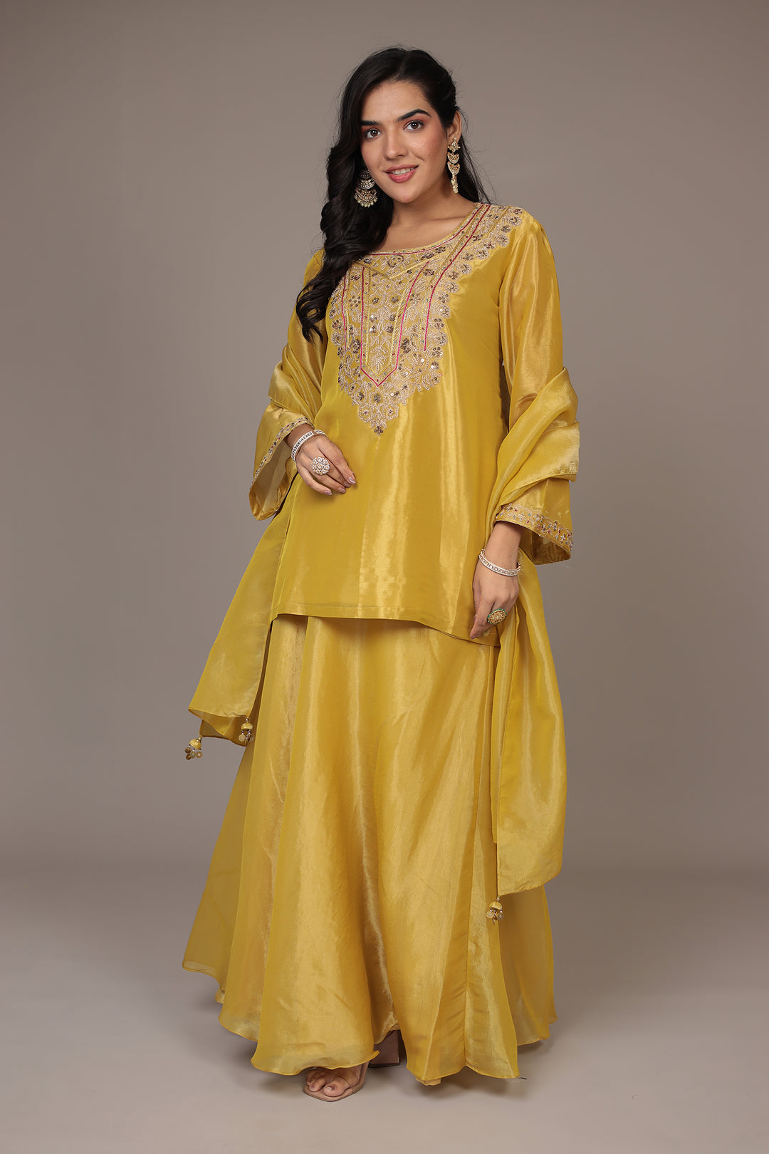 Shimmer Tissue Indo Western (3Pc) with Dori, Sequins and Thread work