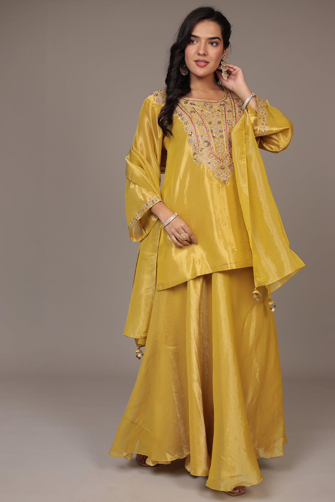 Shimmer Tissue Indo Western (3Pc) with Dori, Sequins and Thread work