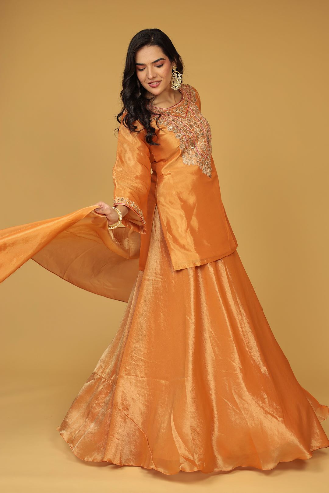 Shimmer Tissue Indo Western (3Pc) with Dori, Sequins and Thread work