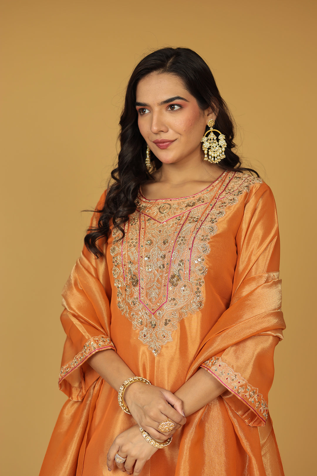 Shimmer Tissue Indo Western (3Pc) with Dori, Sequins and Thread work