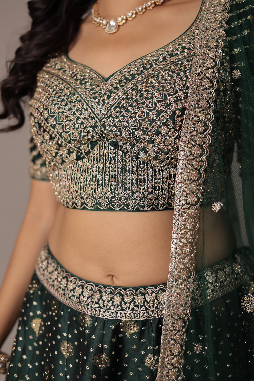 Handwoven Silk Lehenga with Swarovski and Thread work