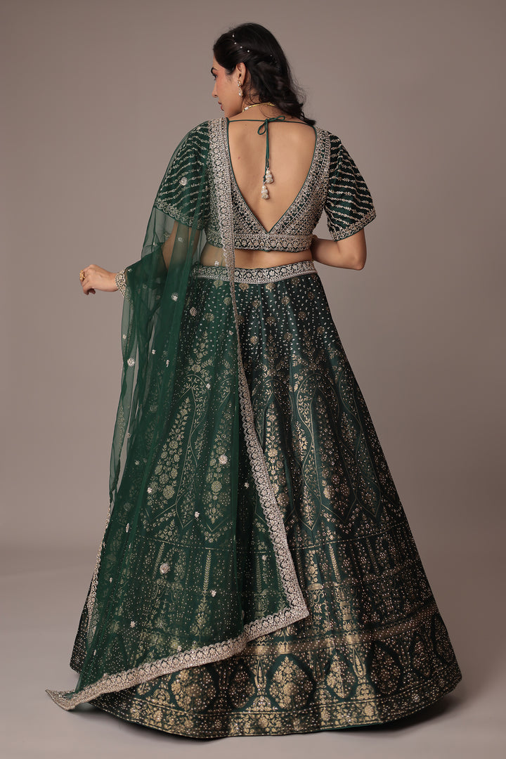 Handwoven Silk Lehenga with Swarovski and Thread work