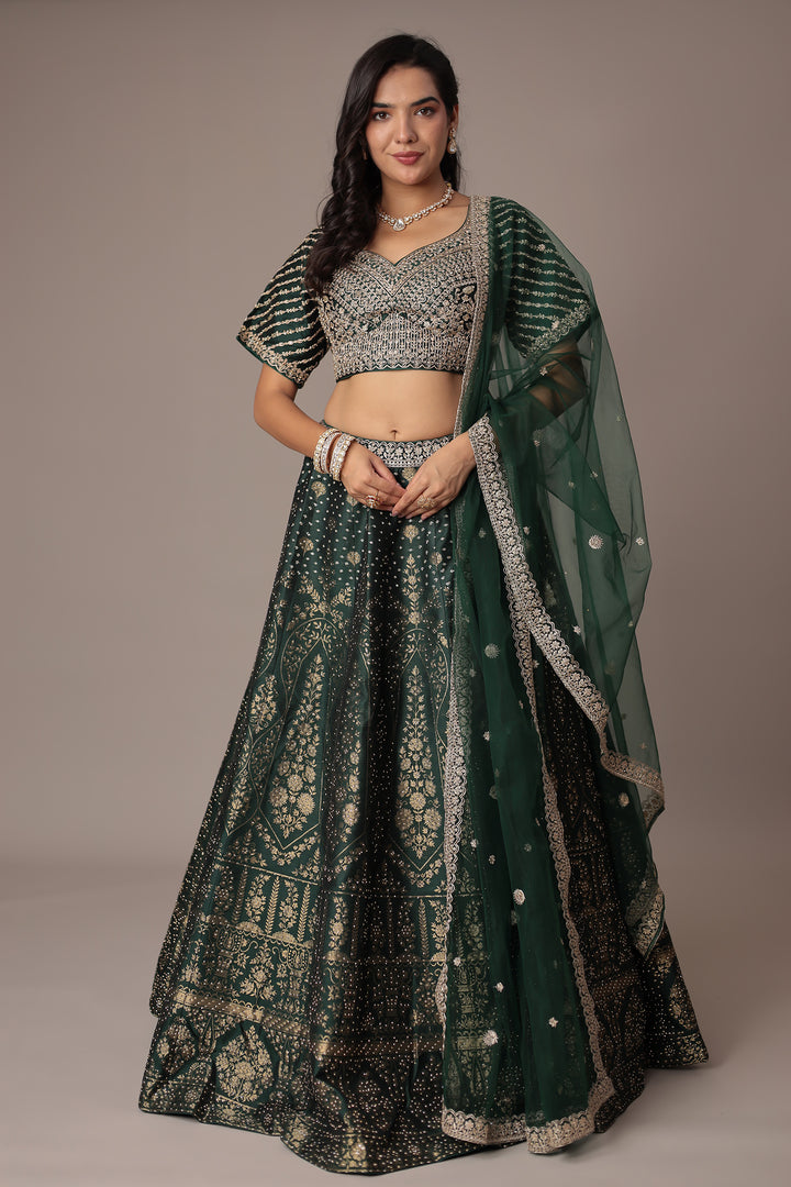 Handwoven Silk Lehenga with Swarovski and Thread work