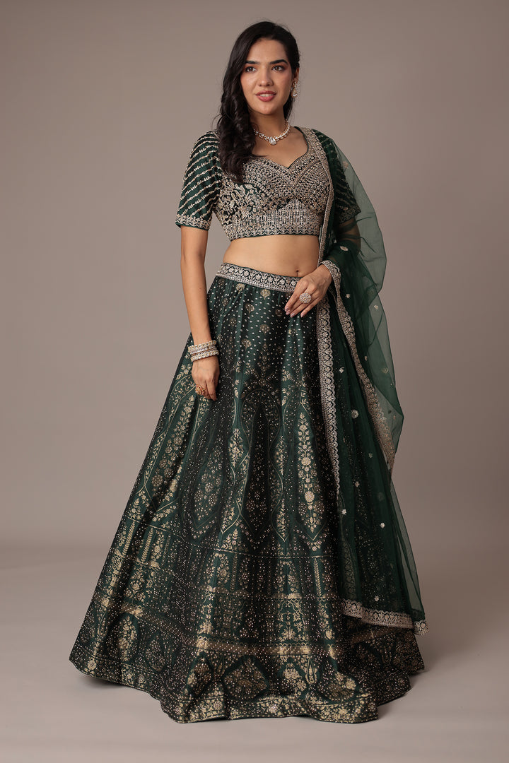 Handwoven Silk Lehenga with Swarovski and Thread work