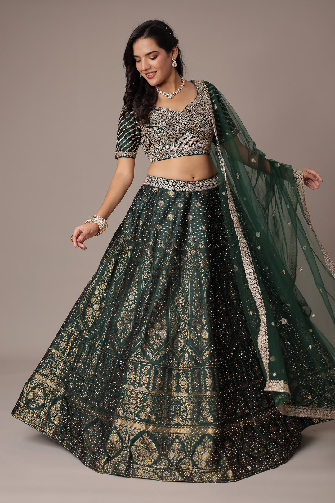 Handwoven Silk Lehenga with Swarovski and Thread work