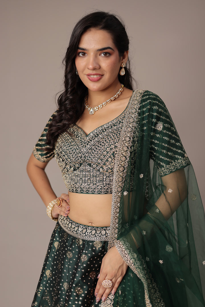 Handwoven Silk Lehenga with Swarovski and Thread work