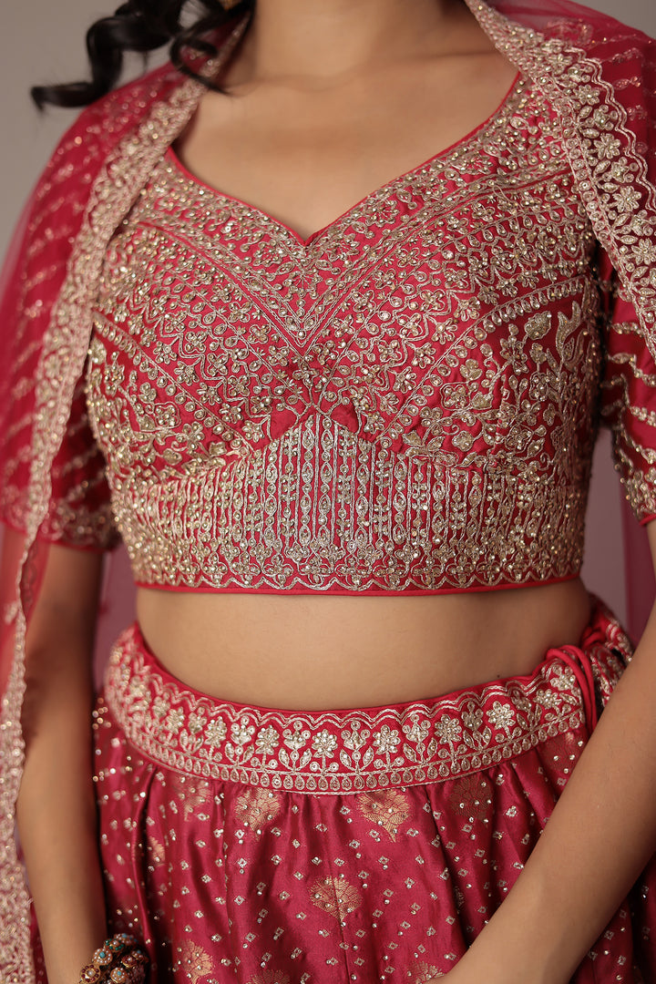 Handwoven Silk Lehenga with Swarovski and Thread work