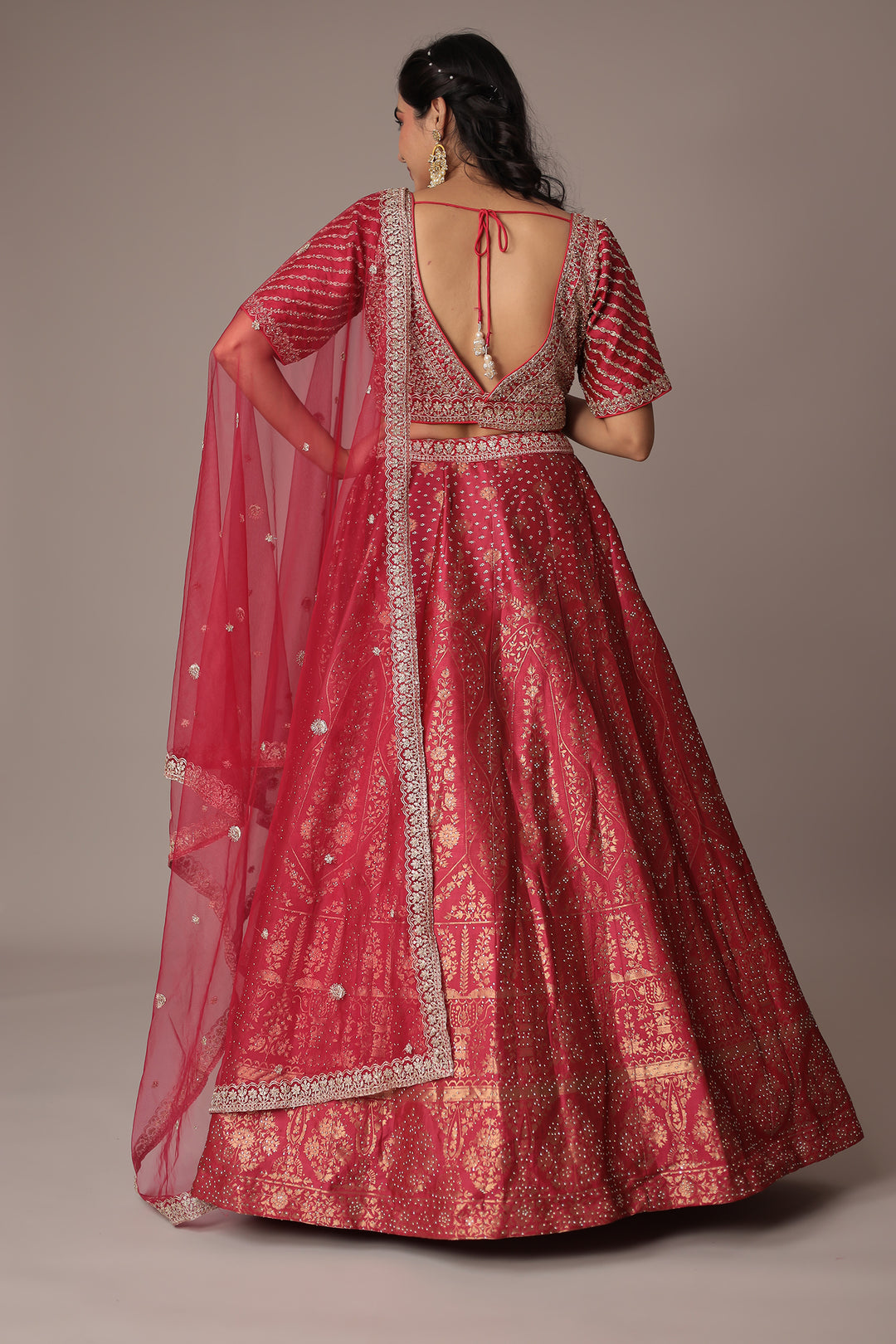 Handwoven Silk Lehenga with Swarovski and Thread work