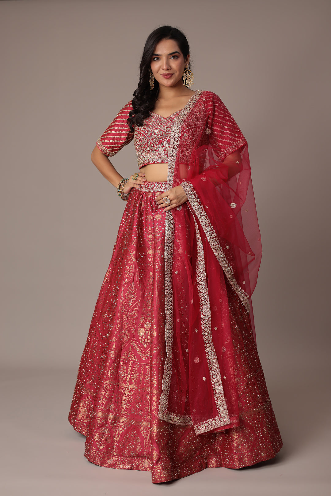 Handwoven Silk Lehenga with Swarovski and Thread work