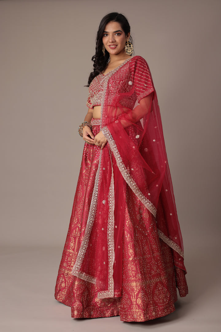 Handwoven Silk Lehenga with Swarovski and Thread work