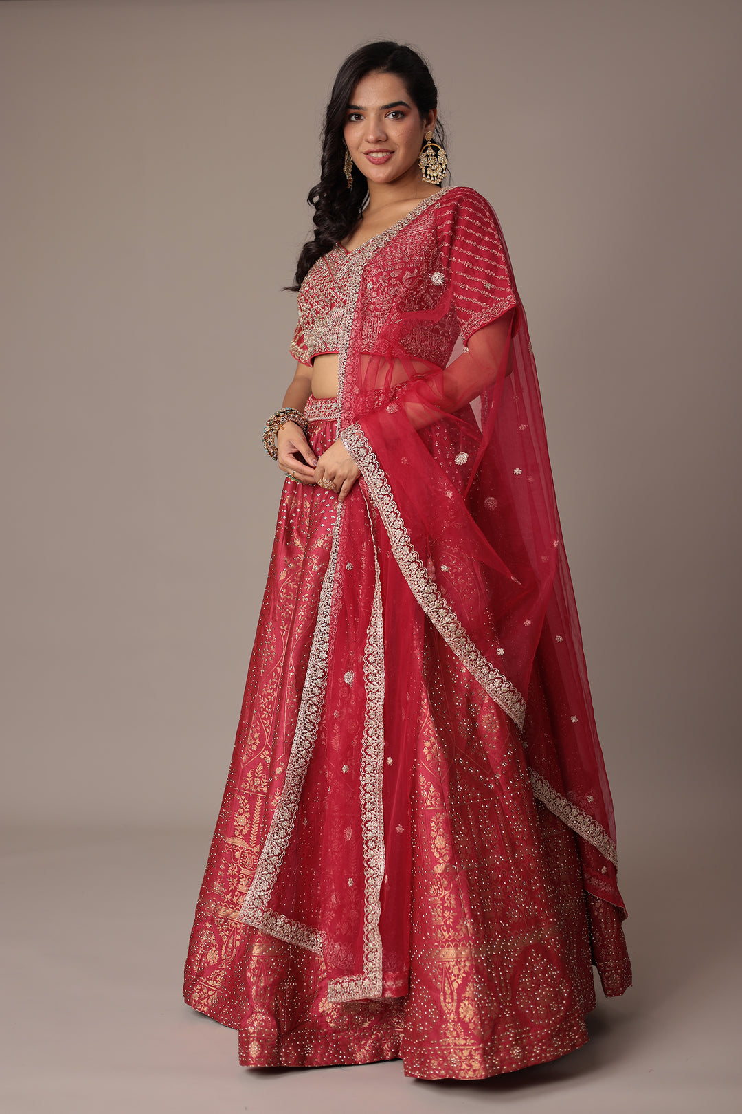 Handwoven Silk Lehenga with Swarovski and Thread work