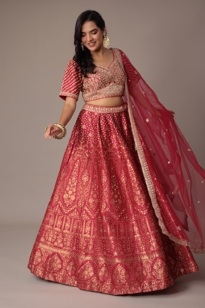 Handwoven Silk Lehenga with Swarovski and Thread work